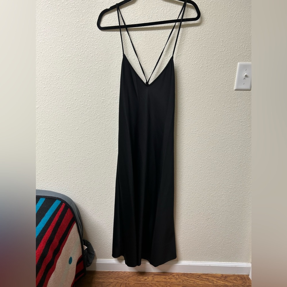 VETTA Satin Black Midi Dress Size Small
